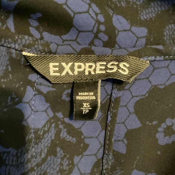 Express Blue & Black Print Semi-Sheer Split Back Sleeveless Tank Top Size XS - Picture 6 of 7